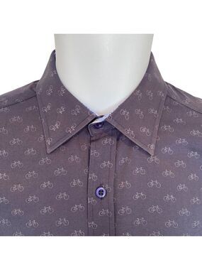 Sugar Mens Long Sleeve Bicycle Print Button-Up Shirt 100% cotton Small